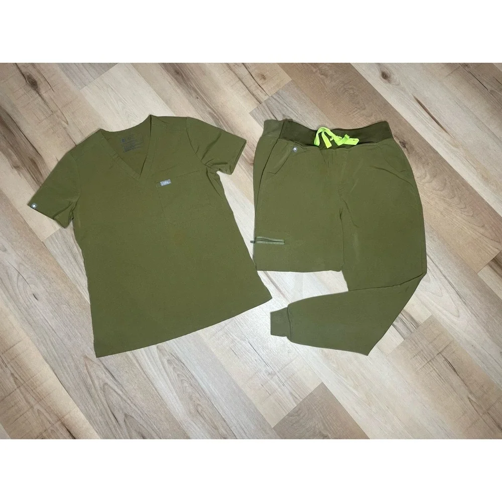 FIGS Scrub Set Womens XS Olive Green Top Pants Jogger Medical Uniform - Picture 1 of 8